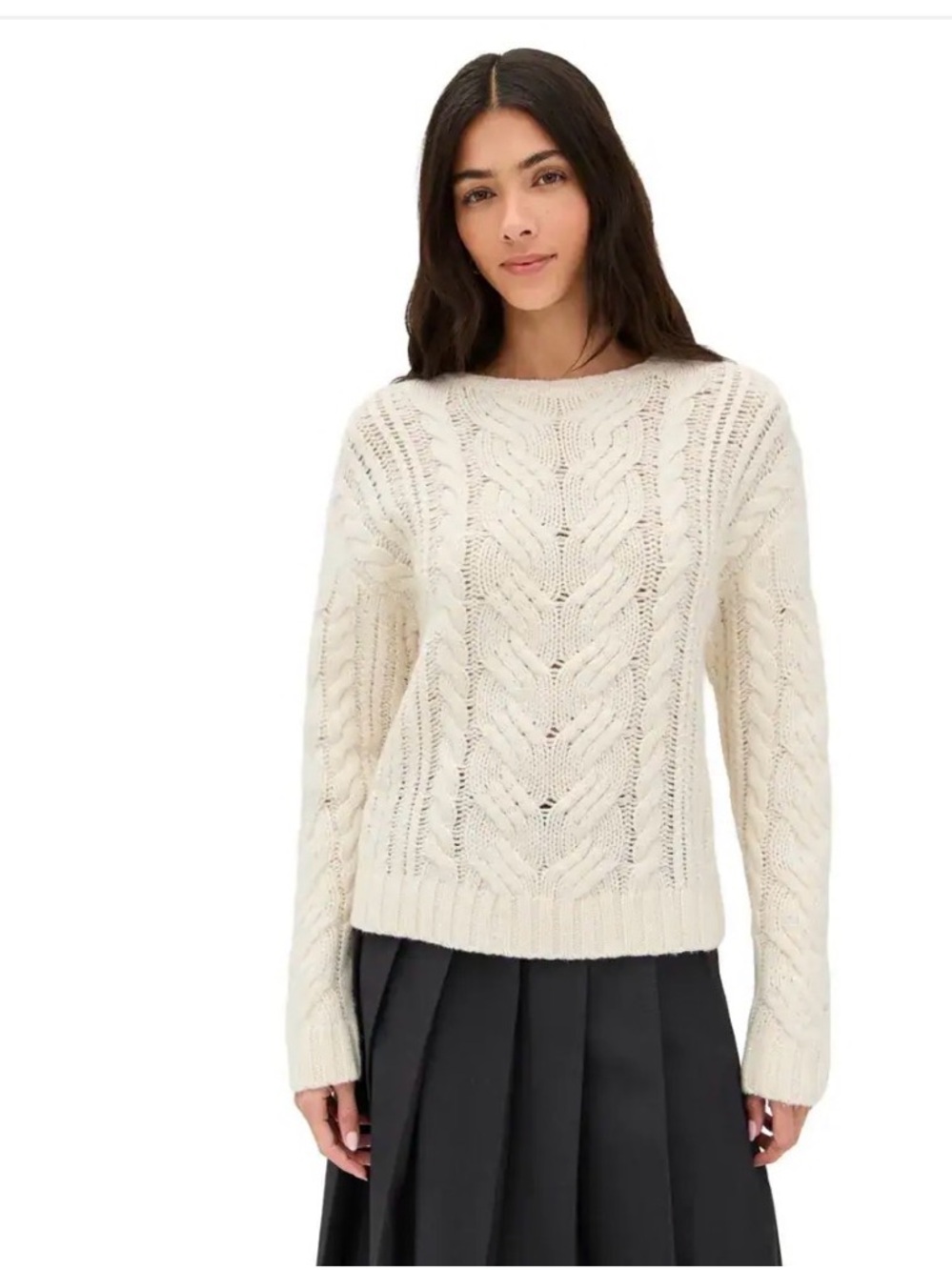 LE BOP Women's Sabine Cable Knit Sweater in Ivory, size medium